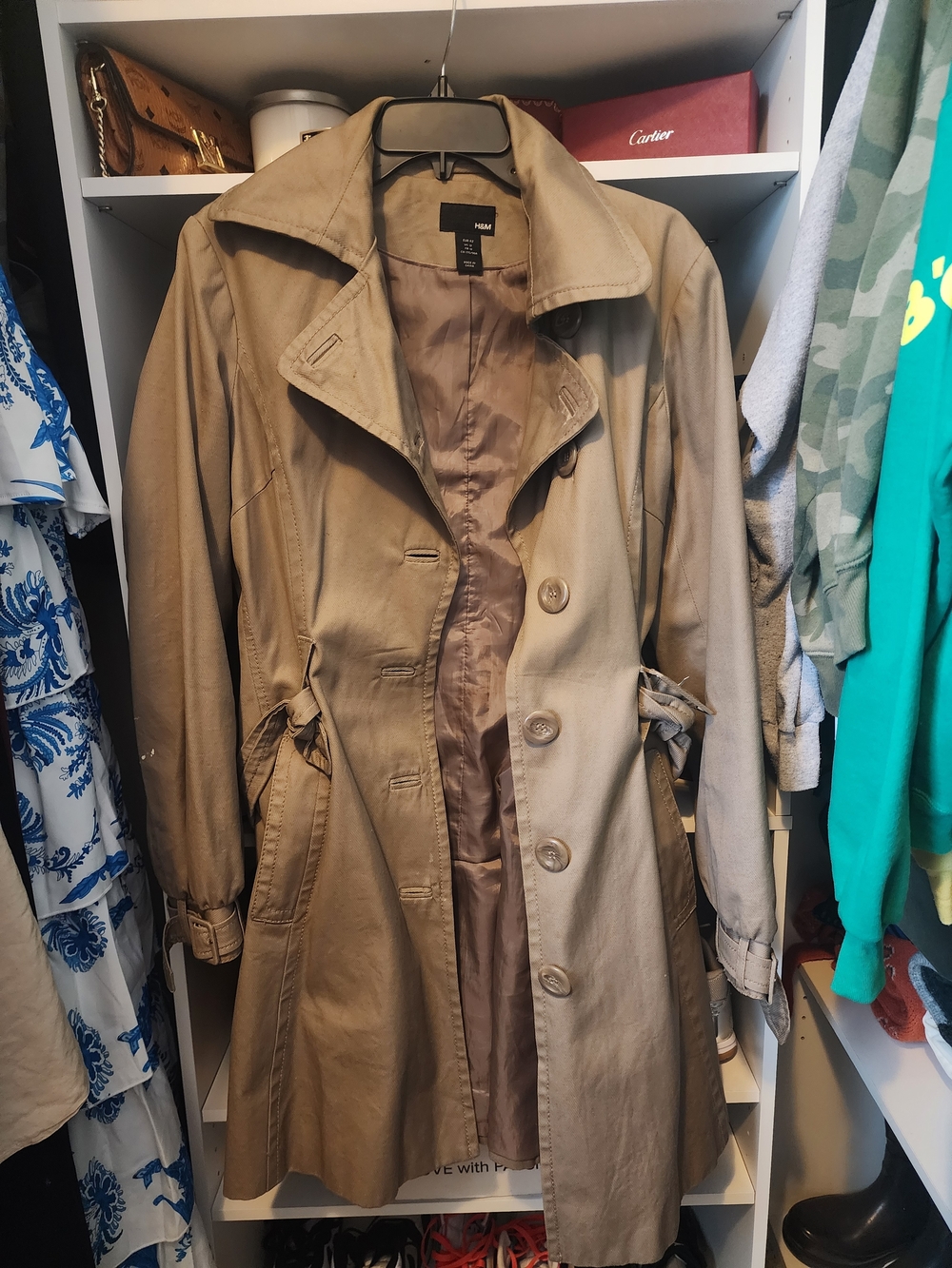 H&M Khaki Trench Coat with Belted Waist